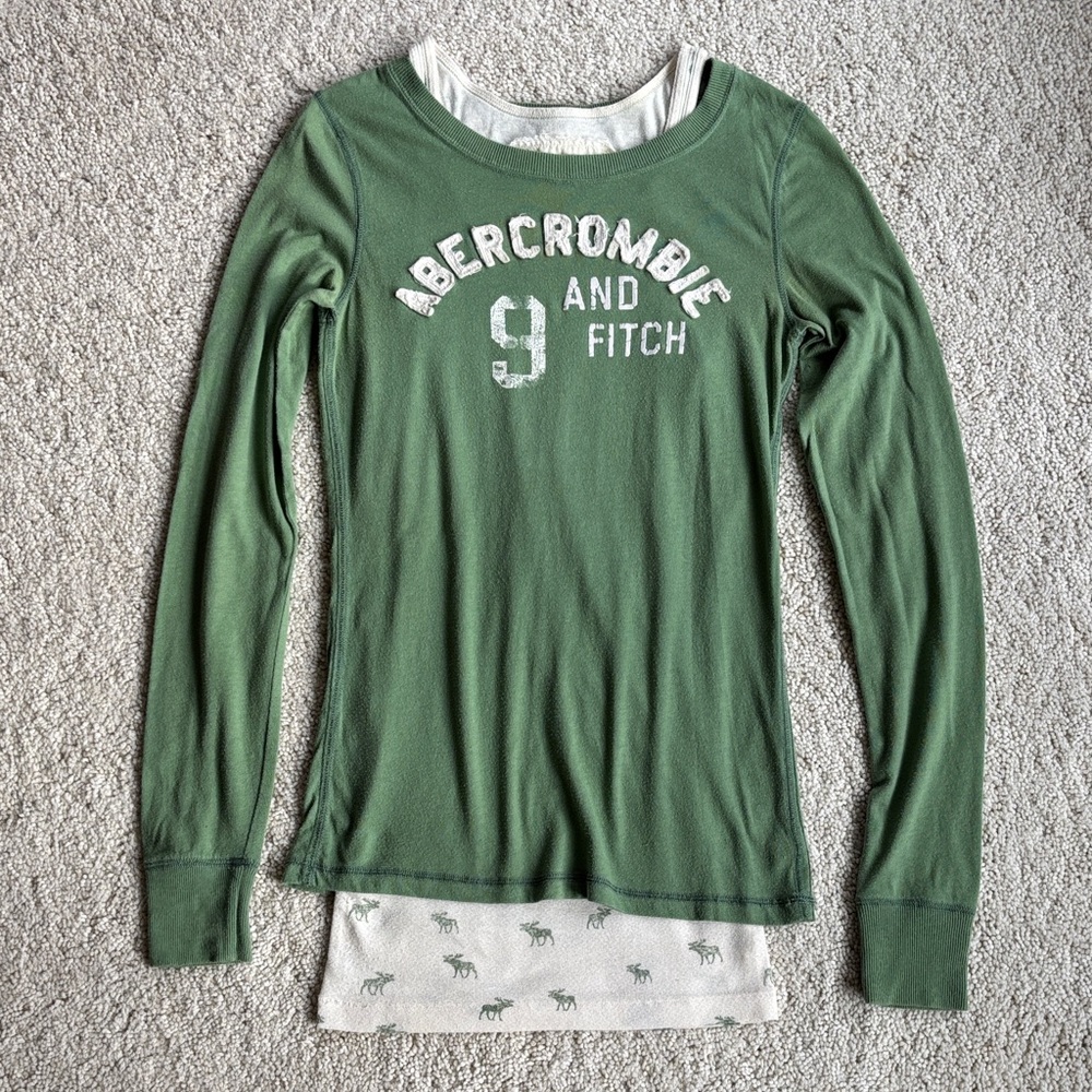 Vintage Abercrombie & Fitch Green Long Sleeve with White Layer tank